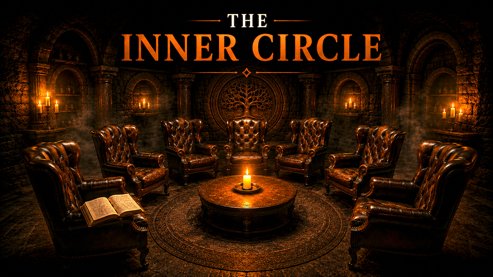 Inner Circle Hero Image Leather Chairs grouped around a candle